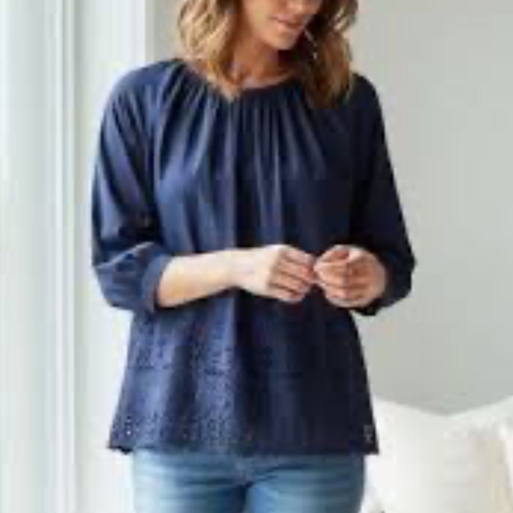 Madewell Boho Y2K Peasant Blouse Cotton Silk Dark Blue SZ M